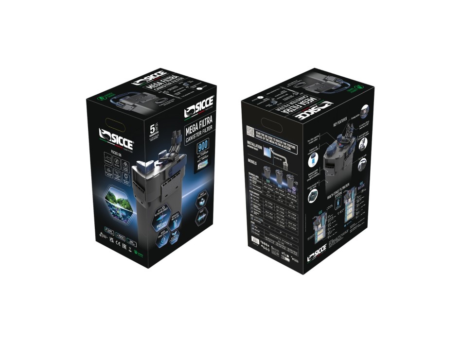 Sicce Mega Filtra 900 - Filtro esterno ad alte prestazioni con pre-filtro per acquari fino a 900 L