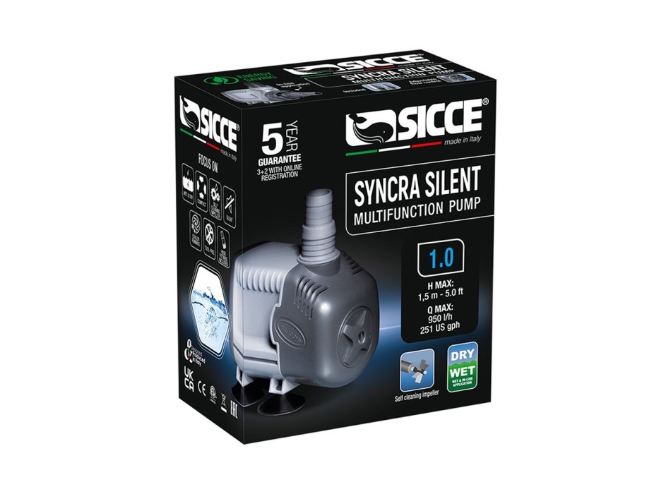 Sicce Pompa Syncra Silent 1.0 pompa di ricircolo interna/esterna regolabile 950L/h