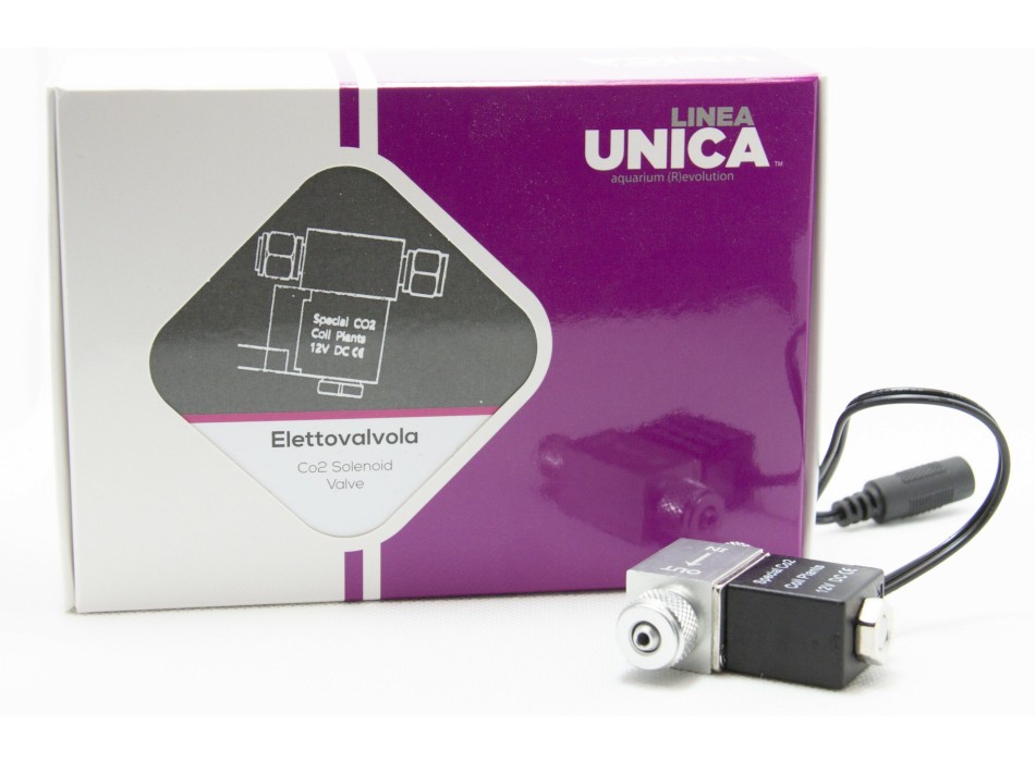 UNICA - Elettrovalvola per impianti di CO2 con ghiere di fissaggio e led acceso/spento.